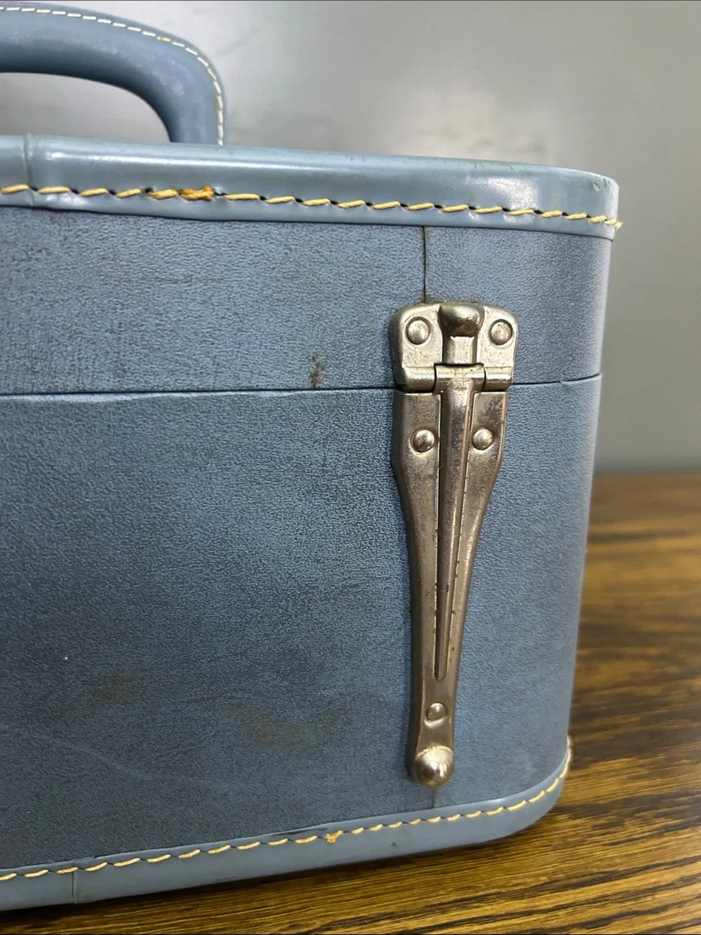 Vintage Blue Train Case Toiletry Case with Top Handle